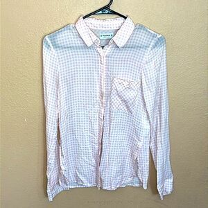 Pull & Bear Pink White Flannel Flap Pocket Collar Long Sleeve Button Down XS